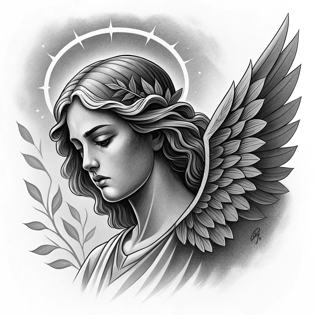 An angel with wings and a glowing halo