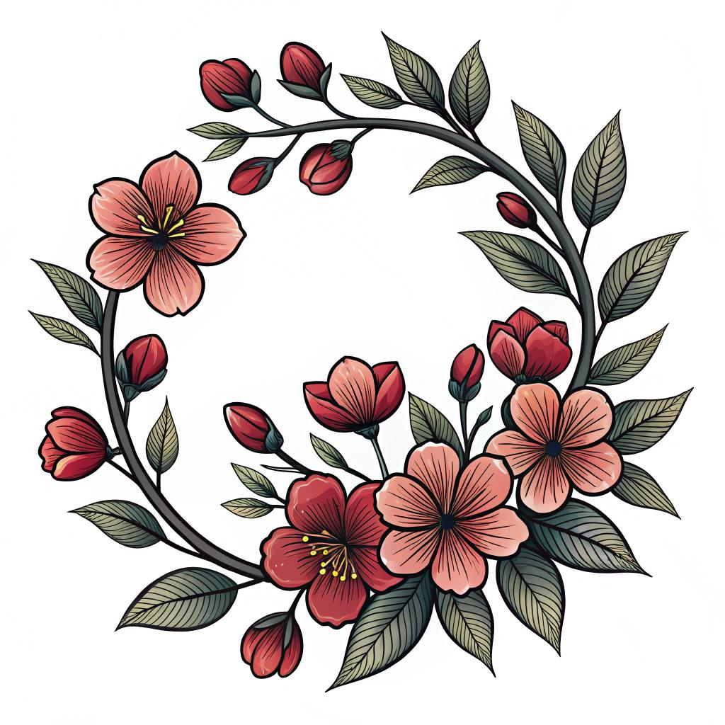 Cherry blossoms in a symmetrical wreath