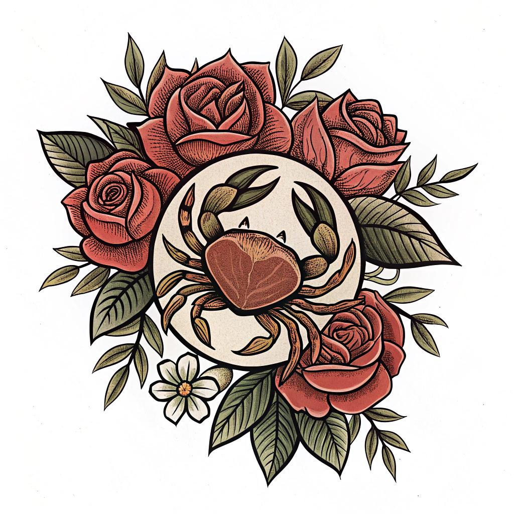 A crab inside a rose-lined crest