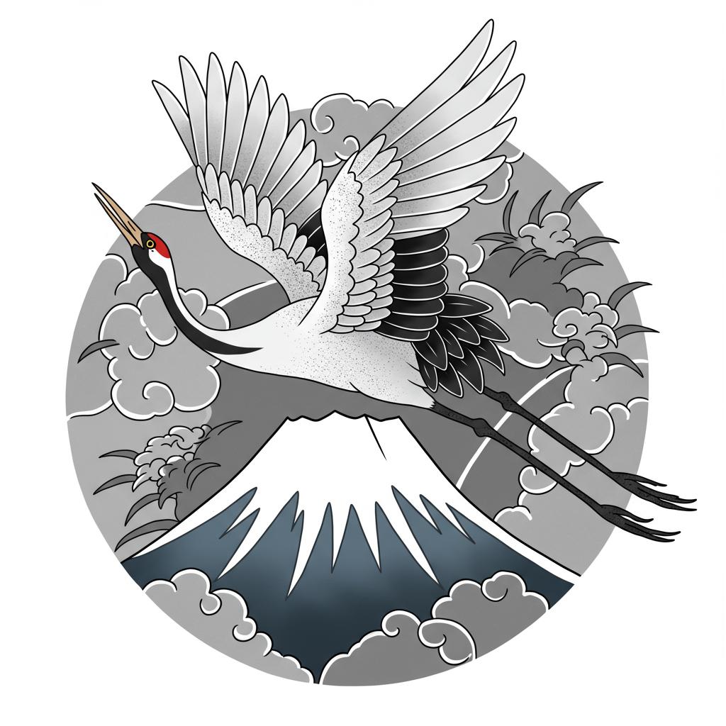 a crane over mount fuji
