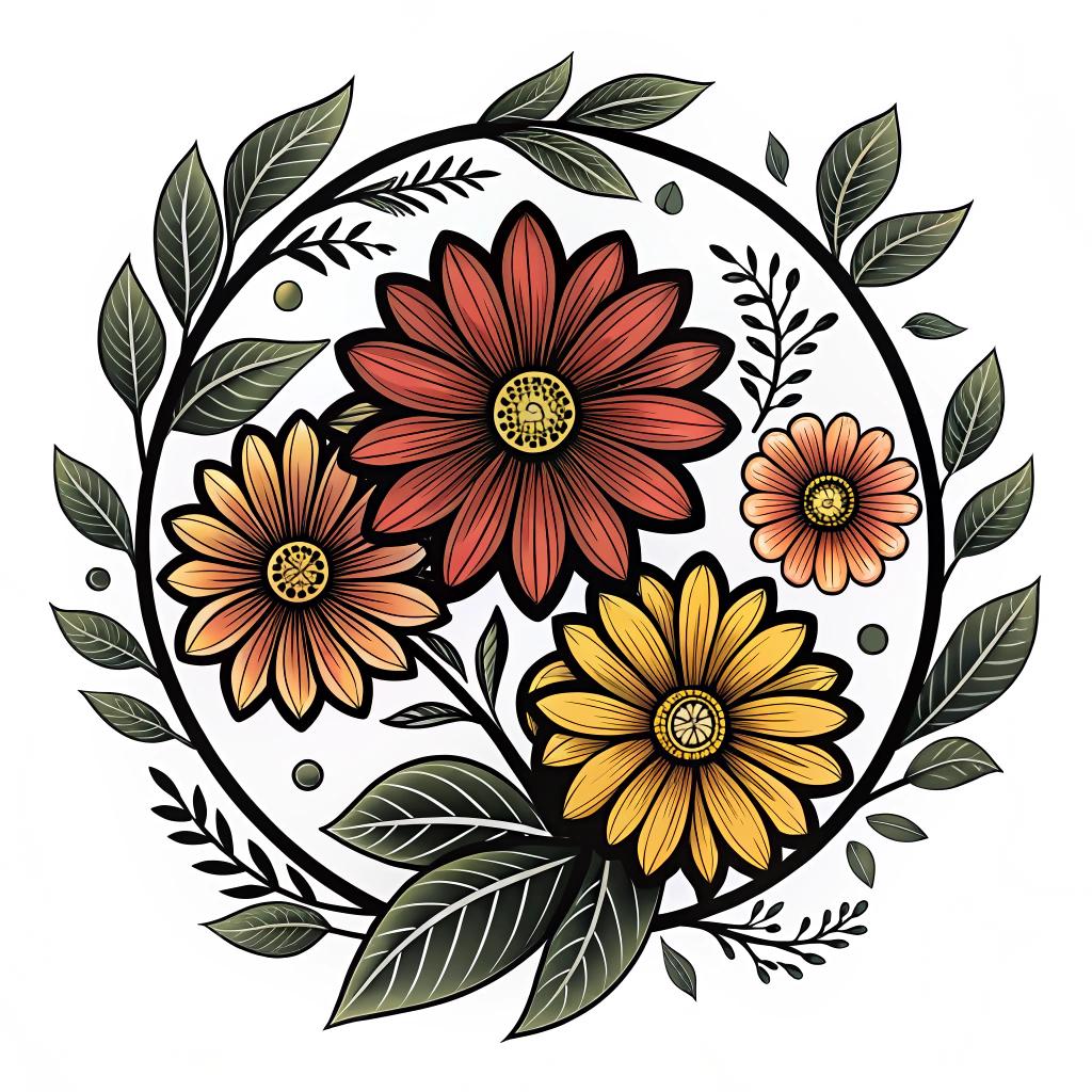 Daisies arranged in an ornamental floral circle