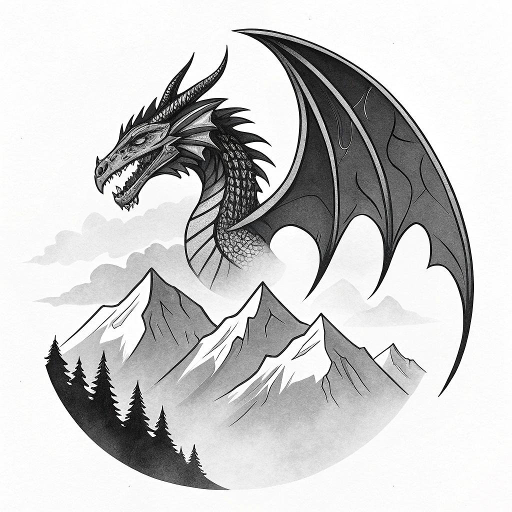 A dragon flying above mountains