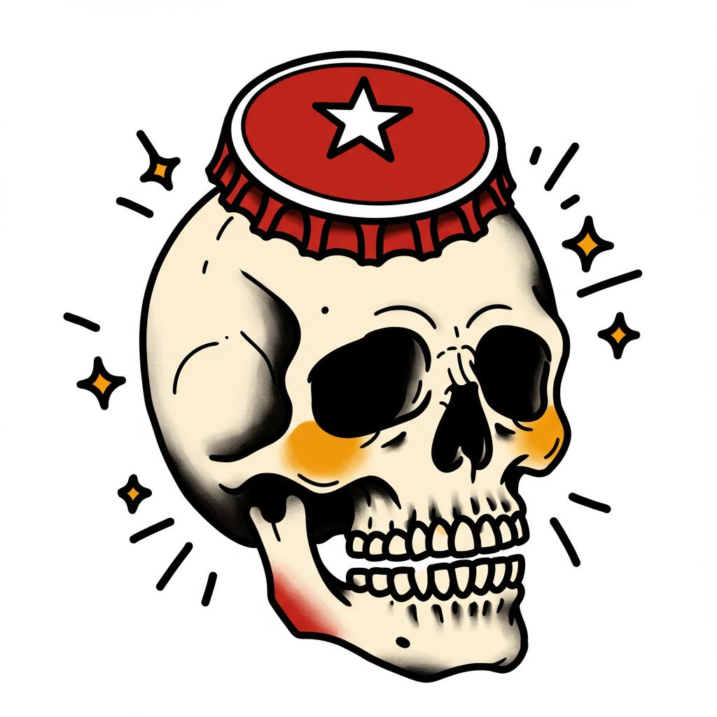 a drunk skull with a beercap