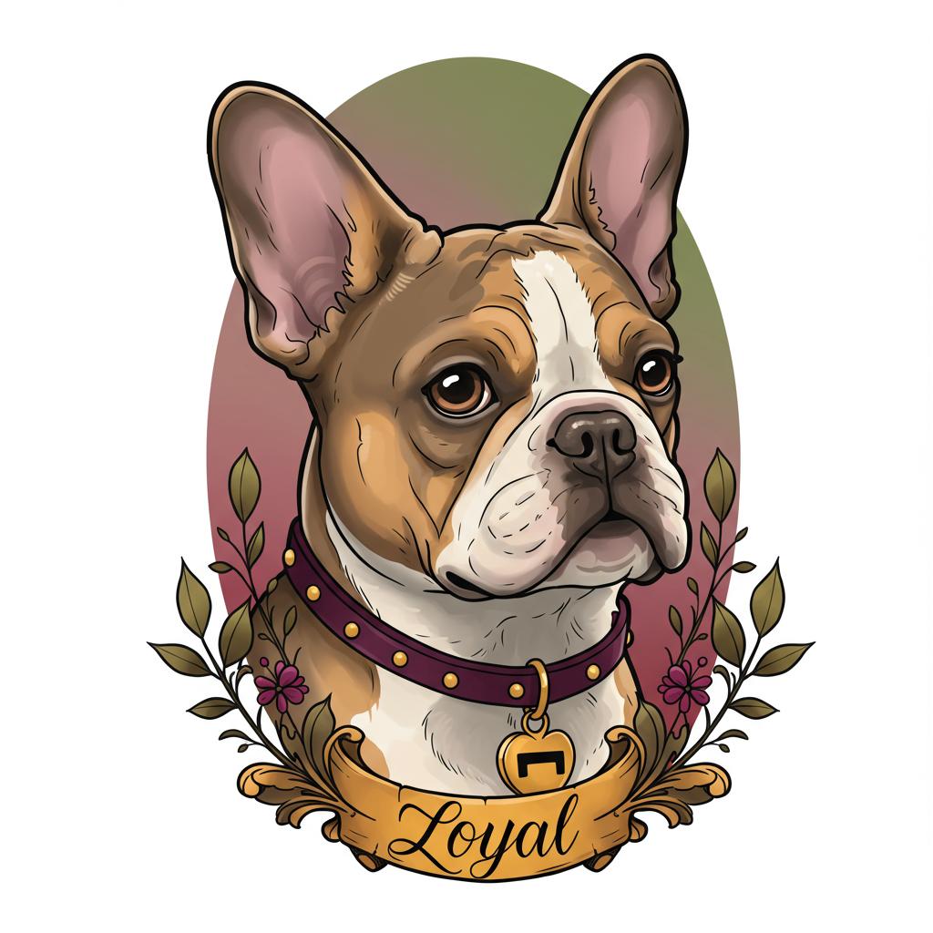 a french bulldog with a nametag that reads “loyal”
