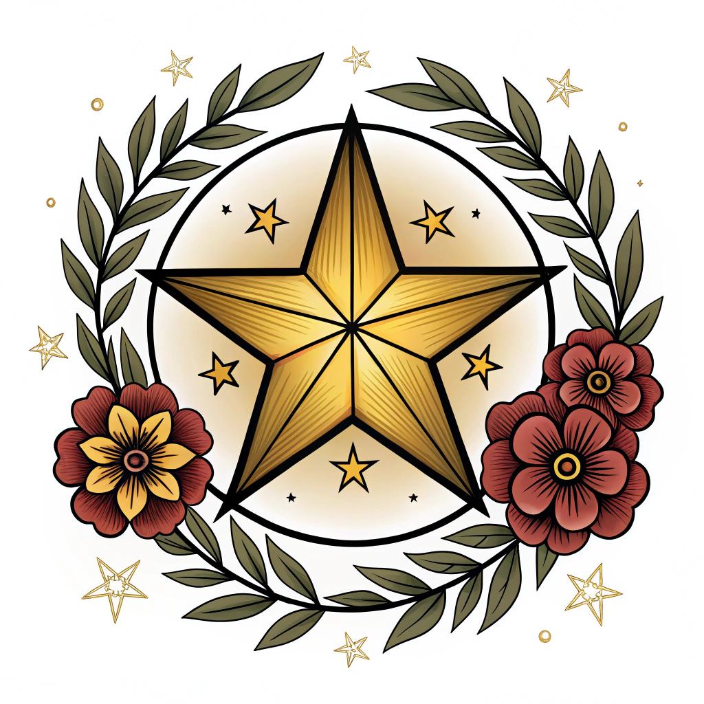 A glowing star within a floral ring