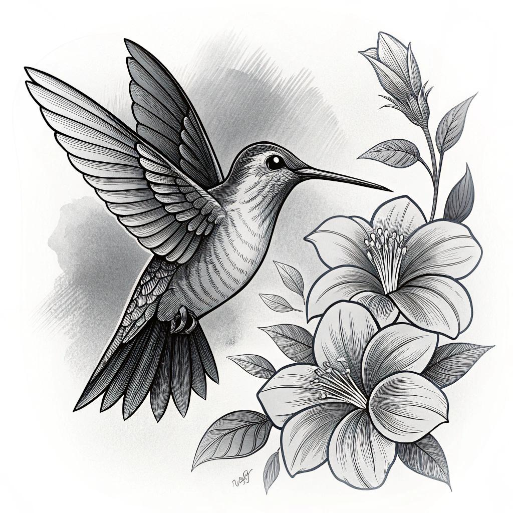 A hummingbird hovering near a flower