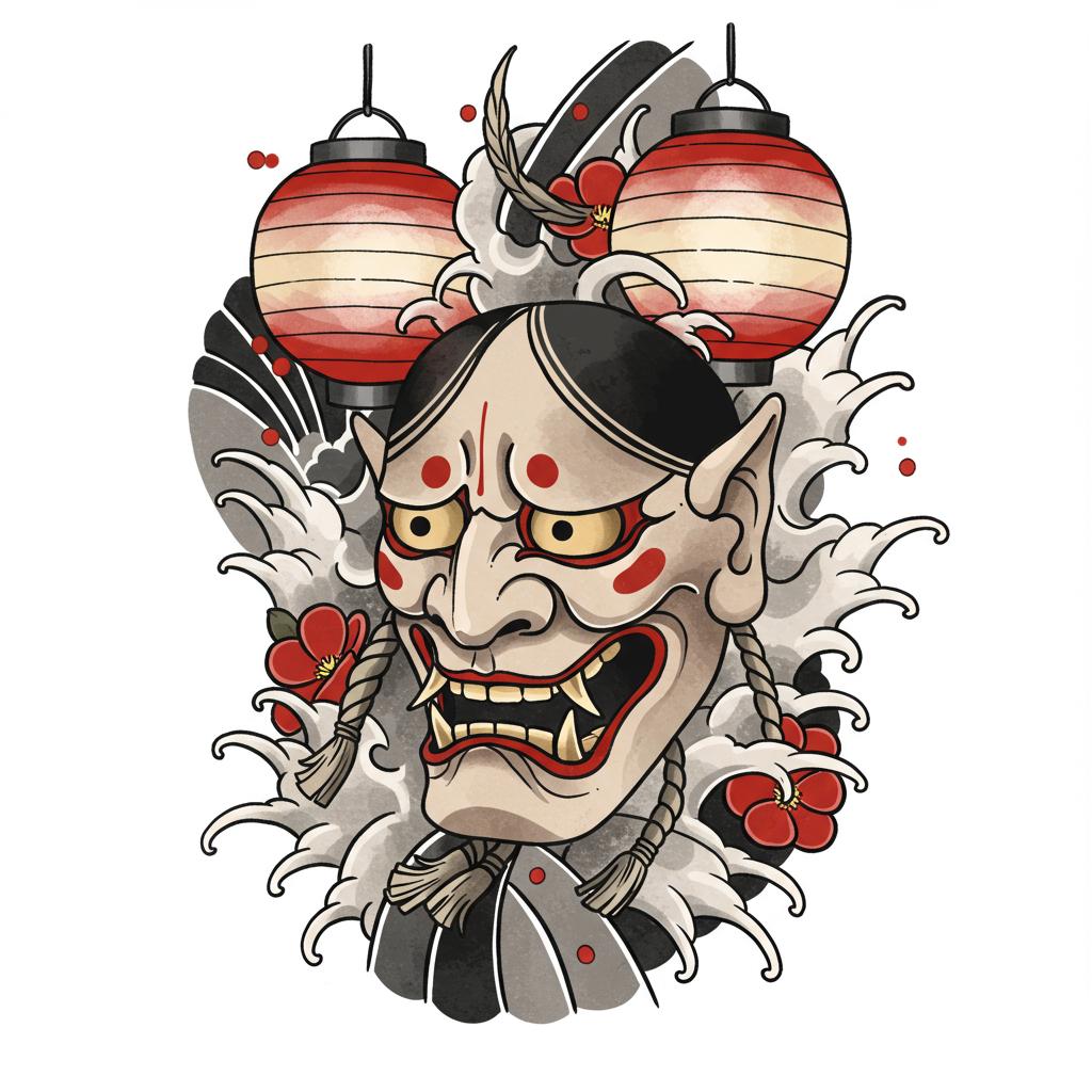 Hyottoko Mask, lanterns