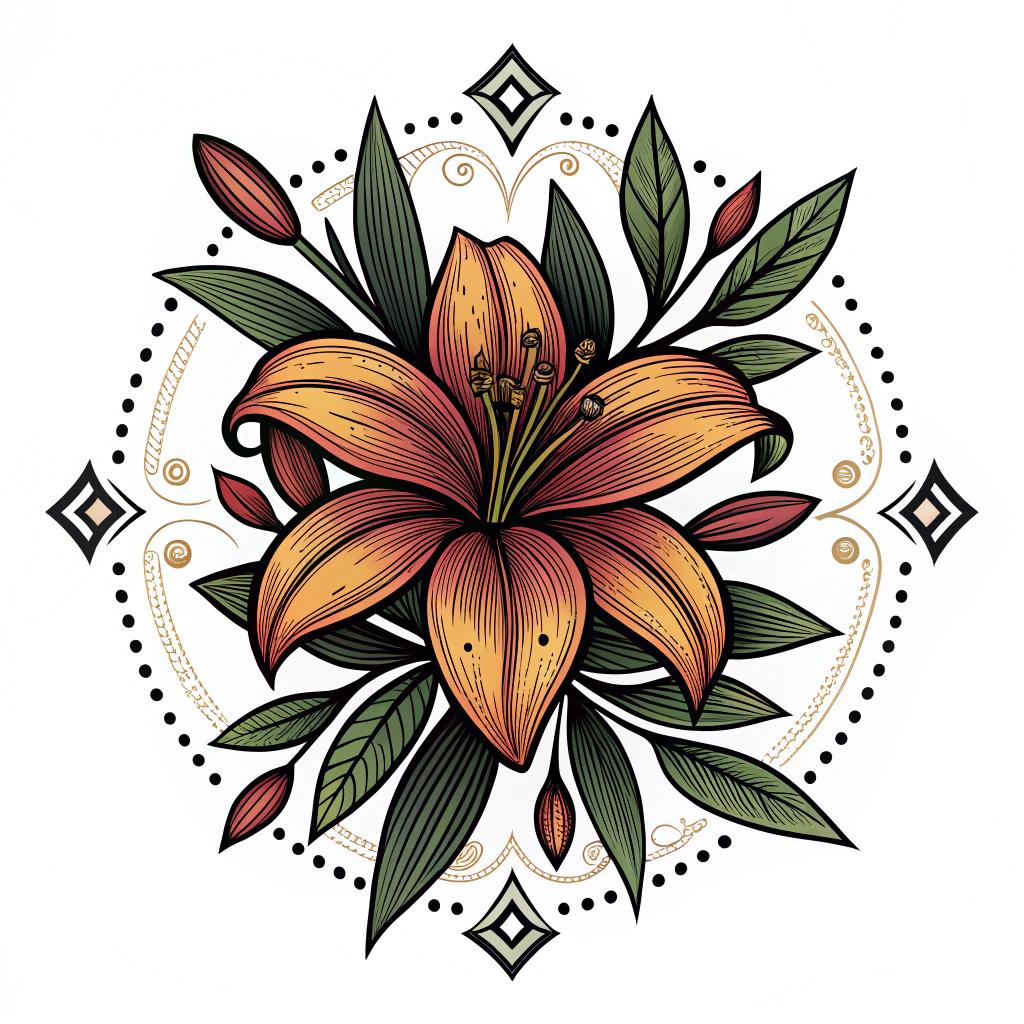 A lily with warm outlines and botanical frame