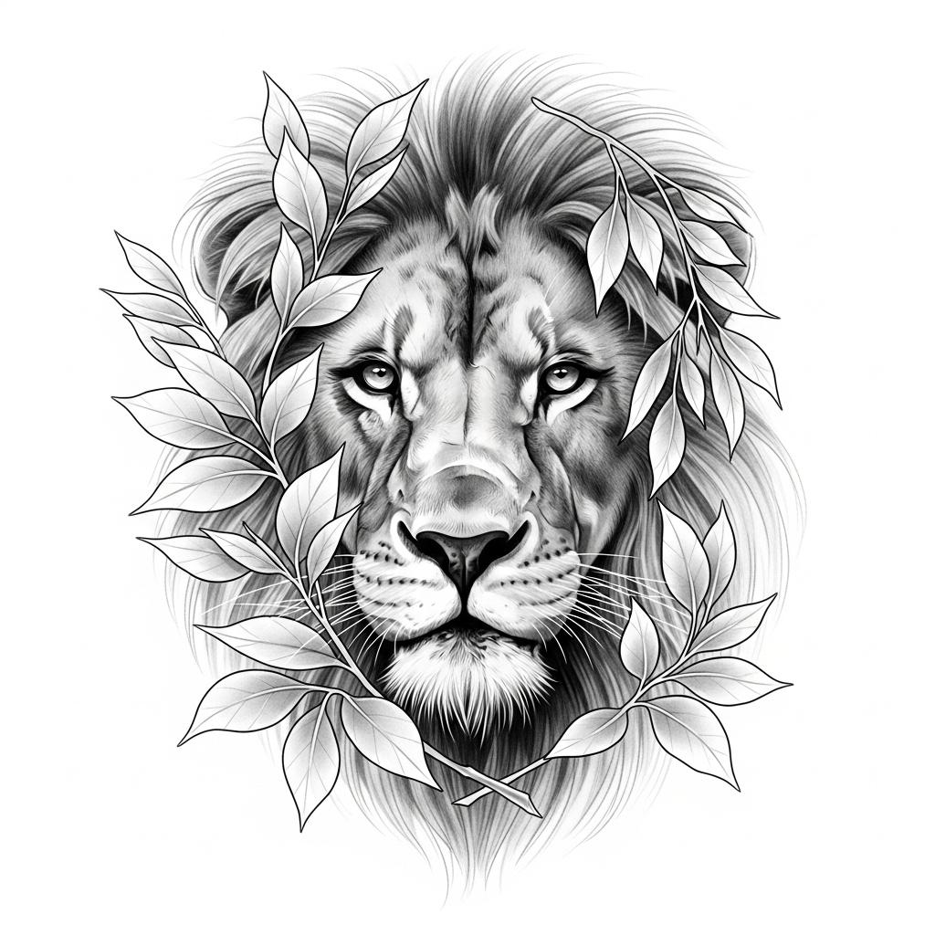 A lion face, hidden behind thickets