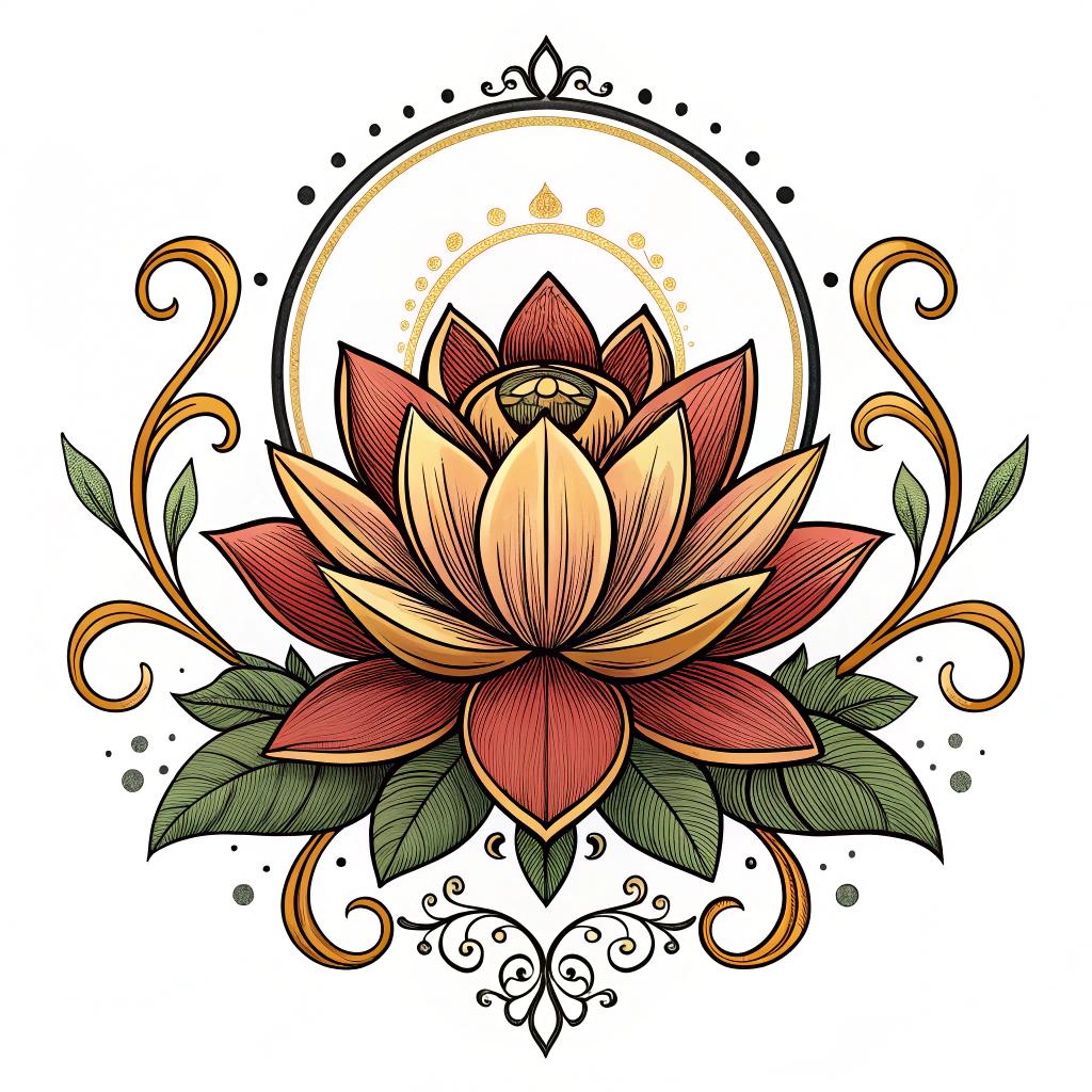 A lotus with scrolls and halo framing