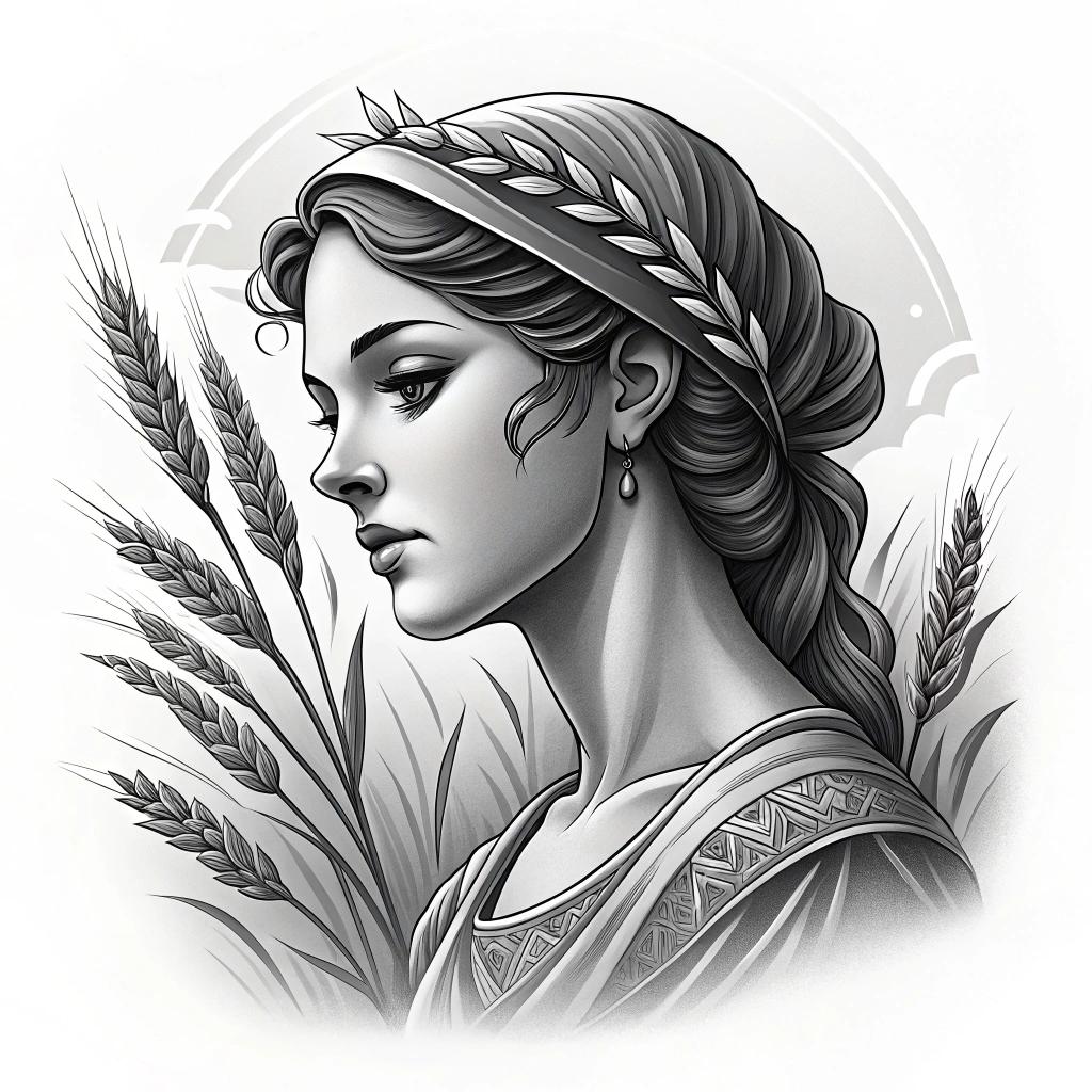 A maiden holding wheat