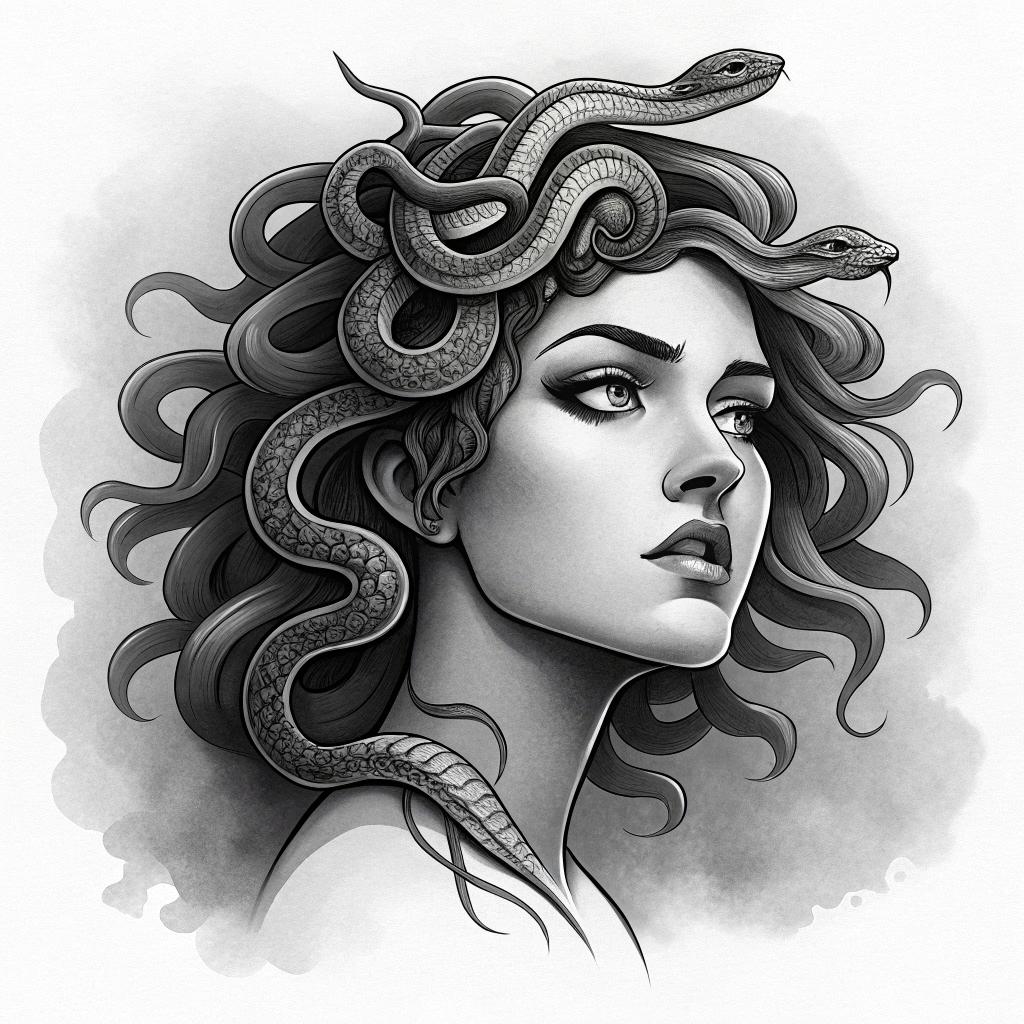 Medusa with snakes emerging from her head