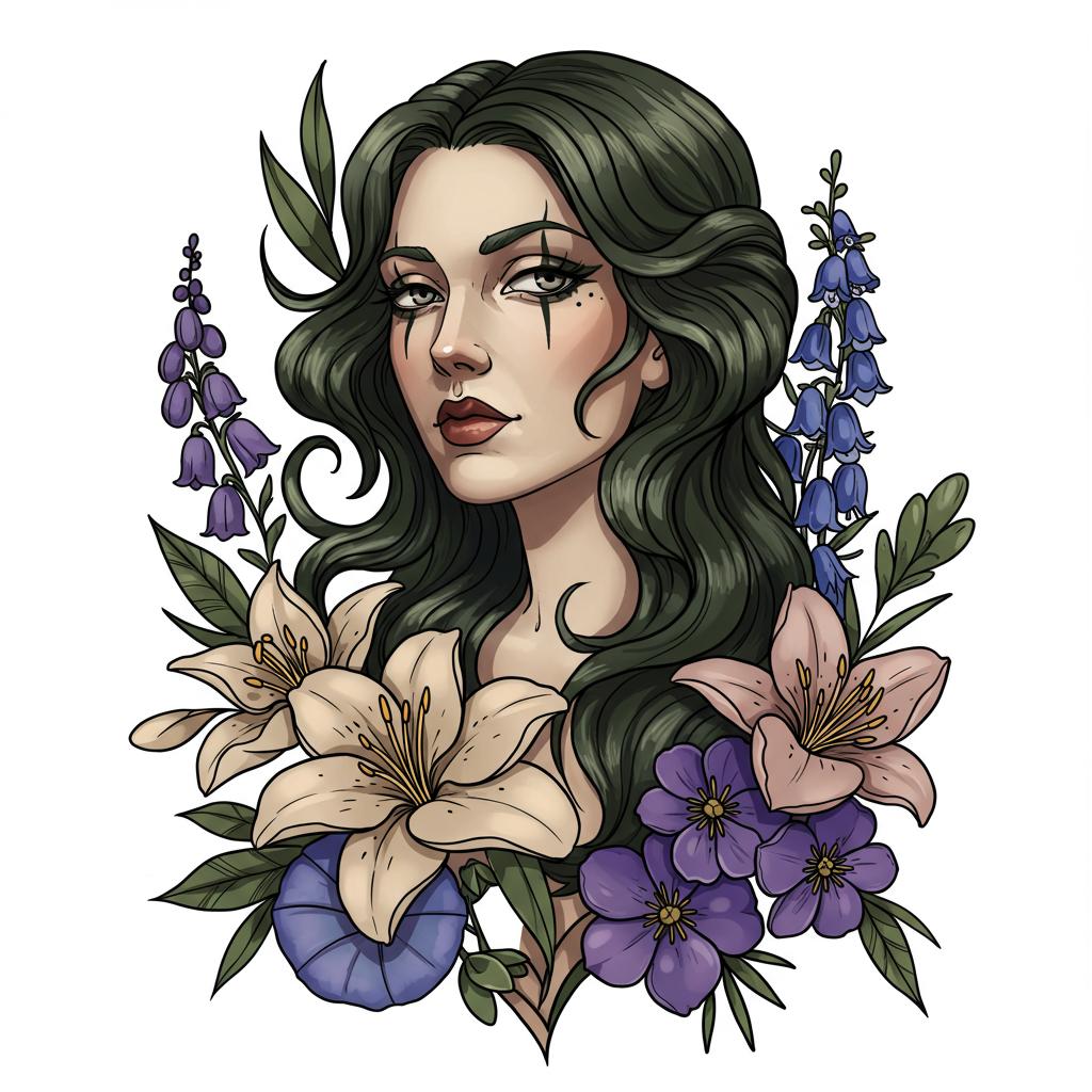 A muse surrounded with mystical flowers
