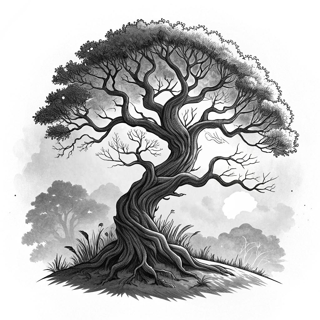 An old tree with twisted branches