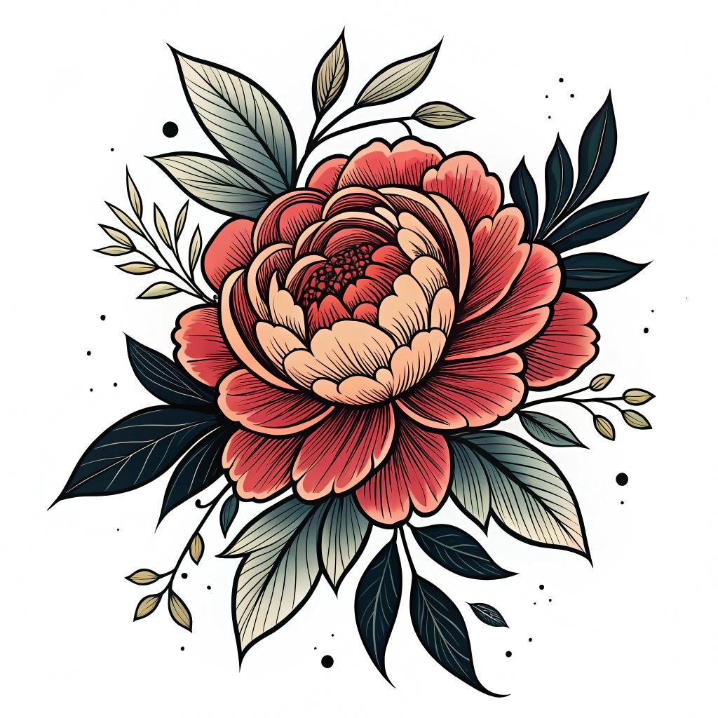 A peony in full bloom with stylized shading