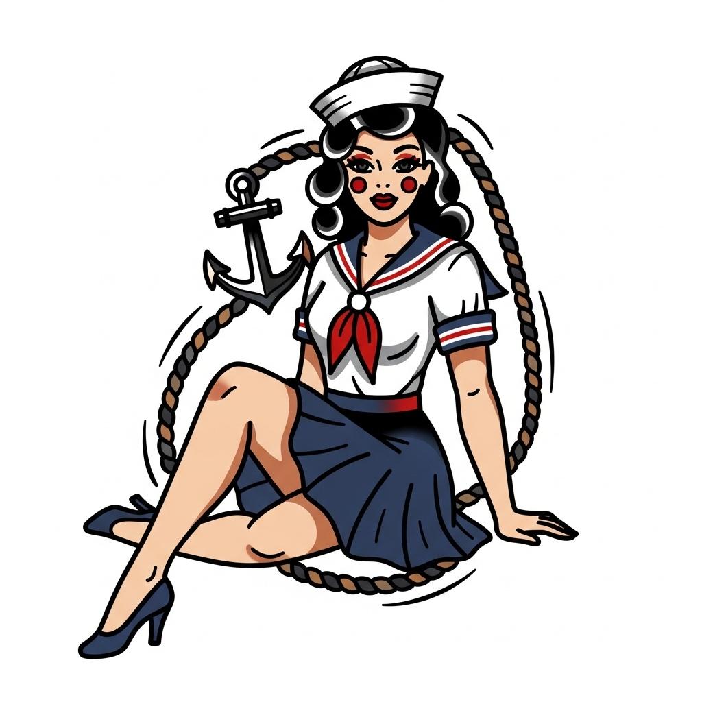a pinup girl in sailor outfit