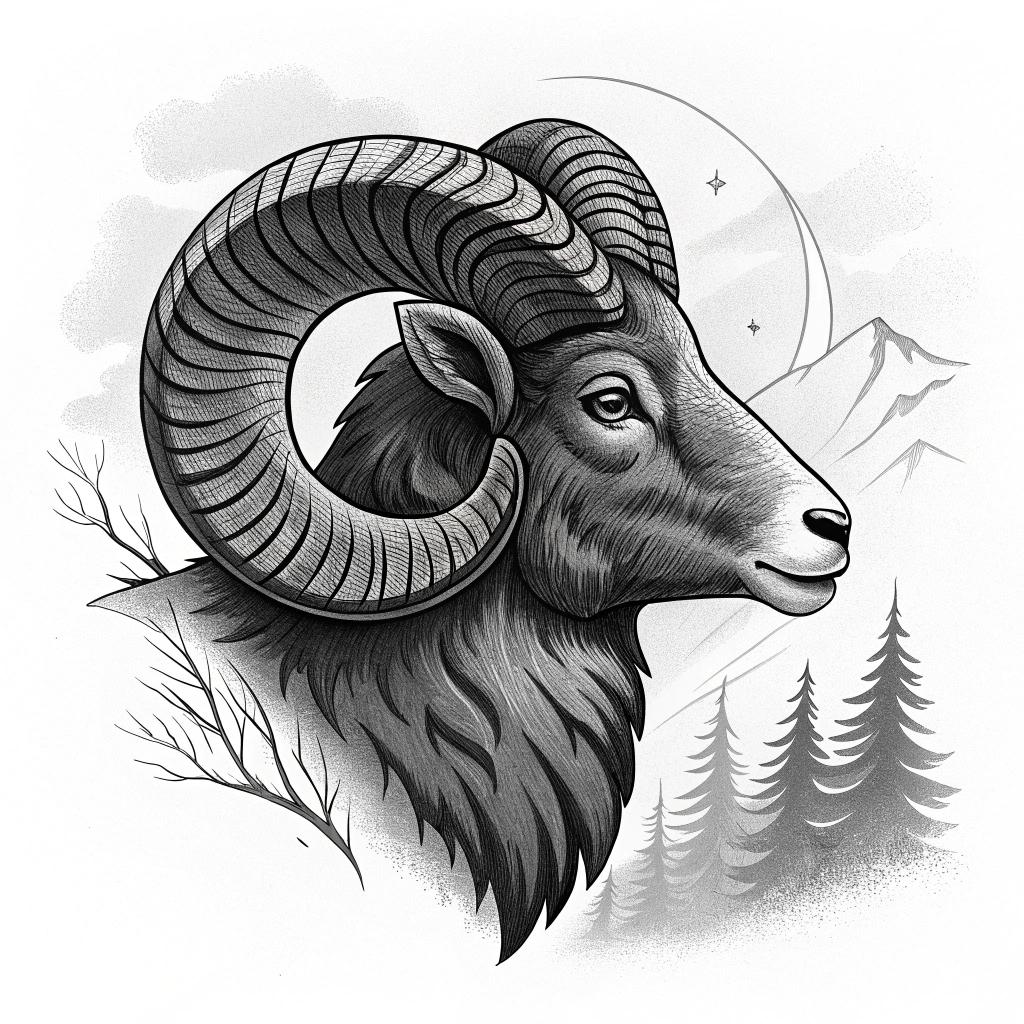 A ram with curled horns