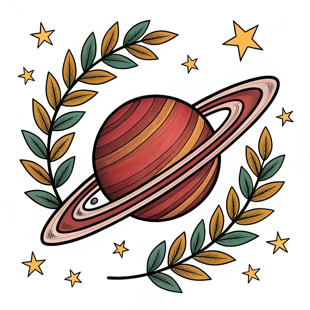 A ringed planet with leafy orbits and stars