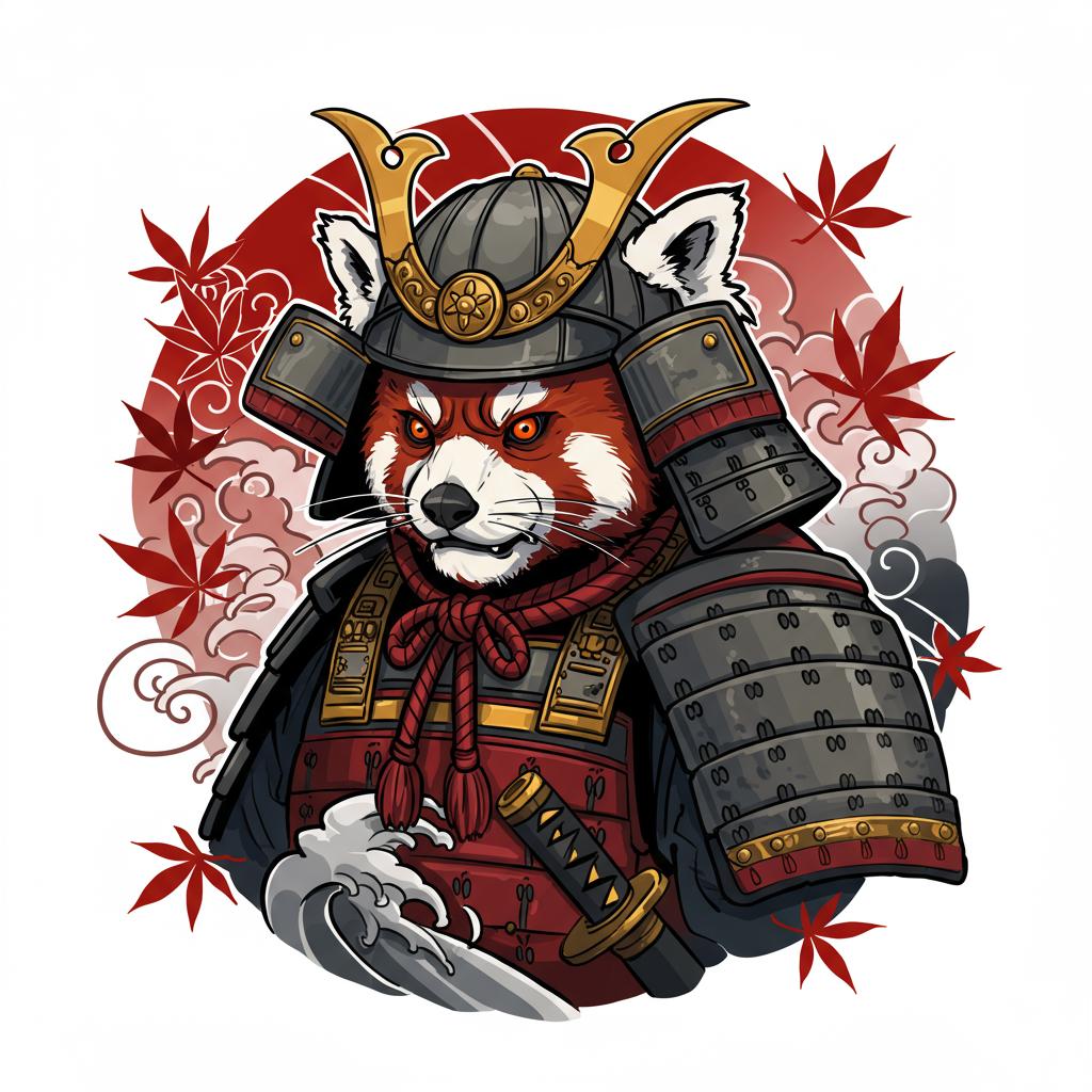 a samurai red panda, 3/4 view portrait
