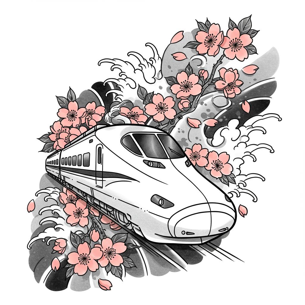 a shinkansen, sakura blossom