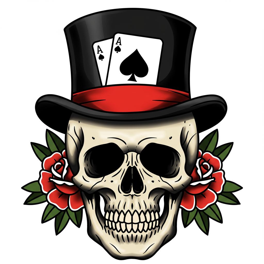 a skull with a top-hat  featuring an ace of spades
