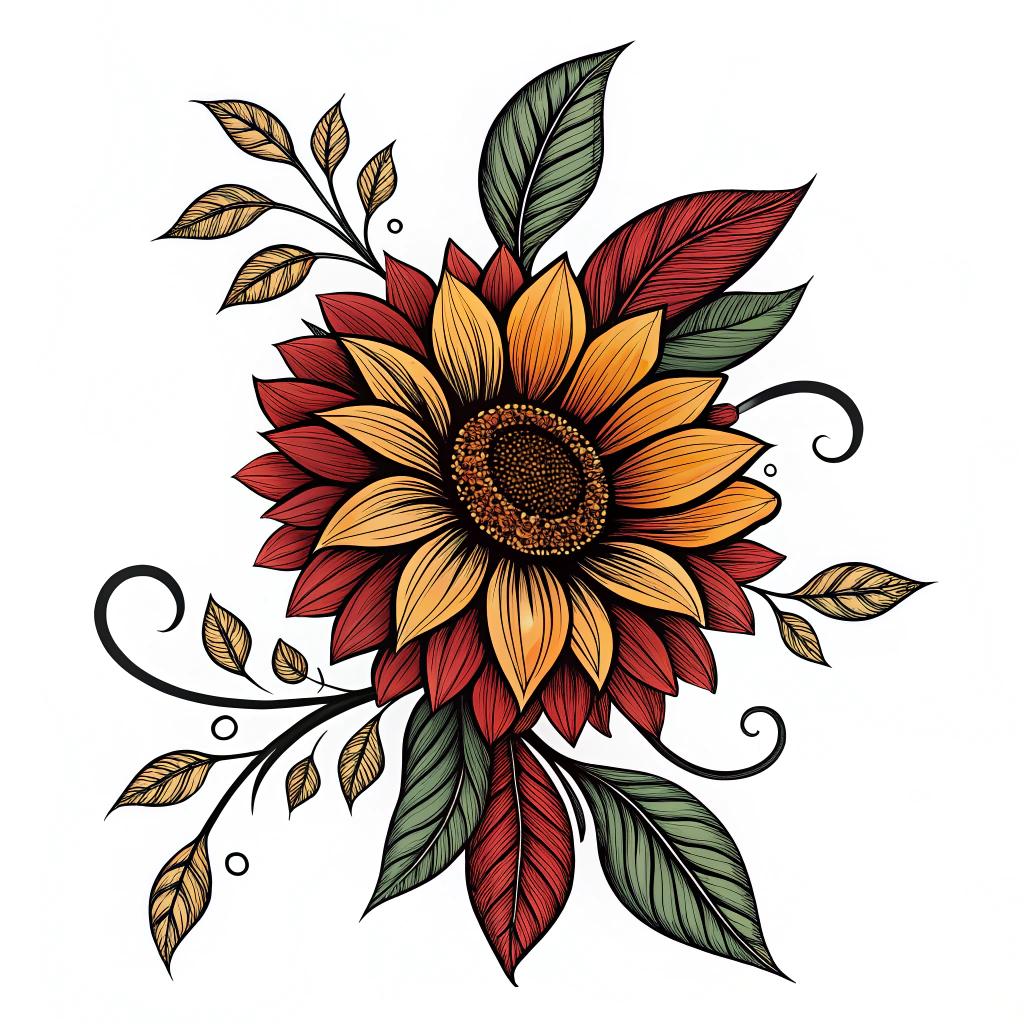 A sunflower with curled leaves and highlights