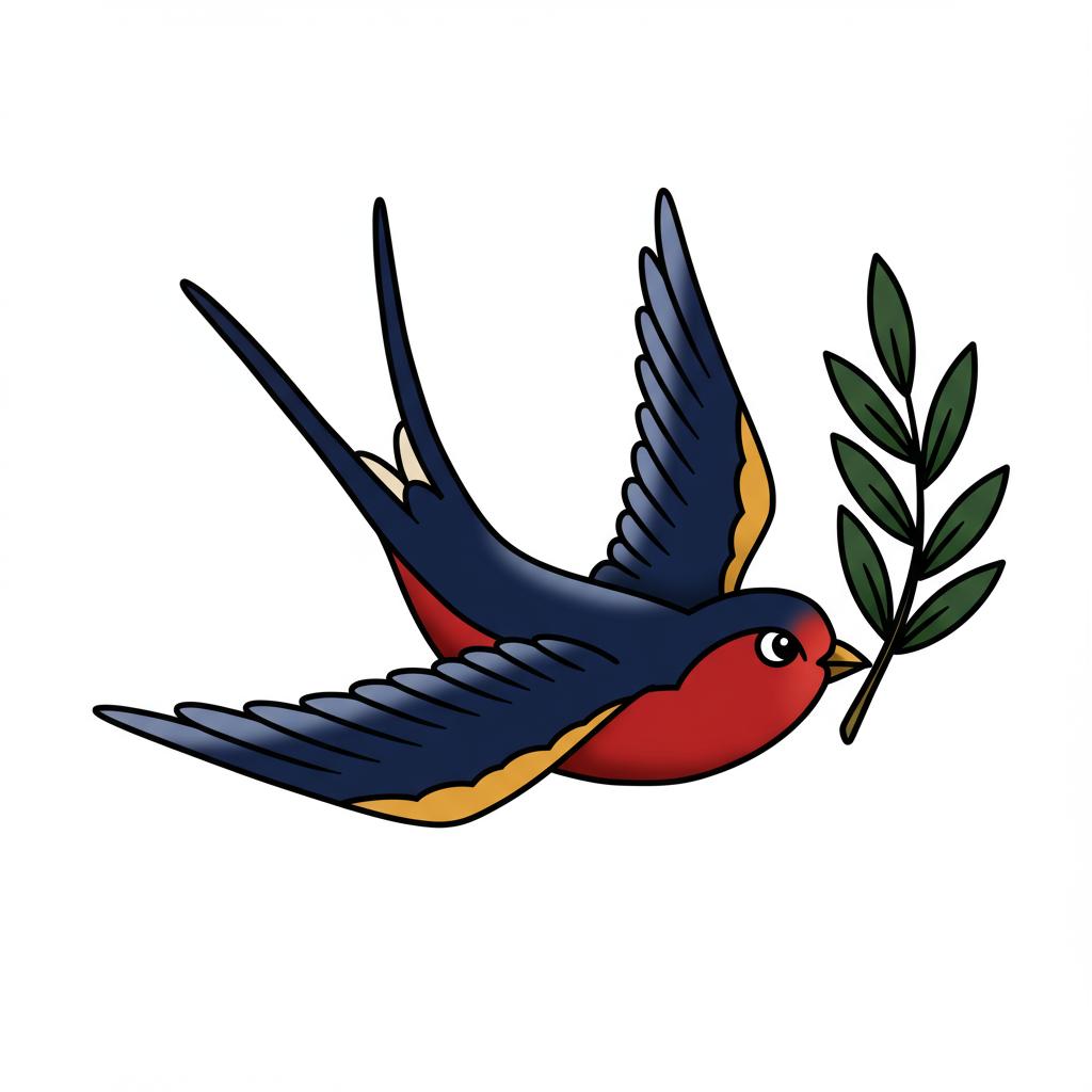 a swallow carrying an olive branch