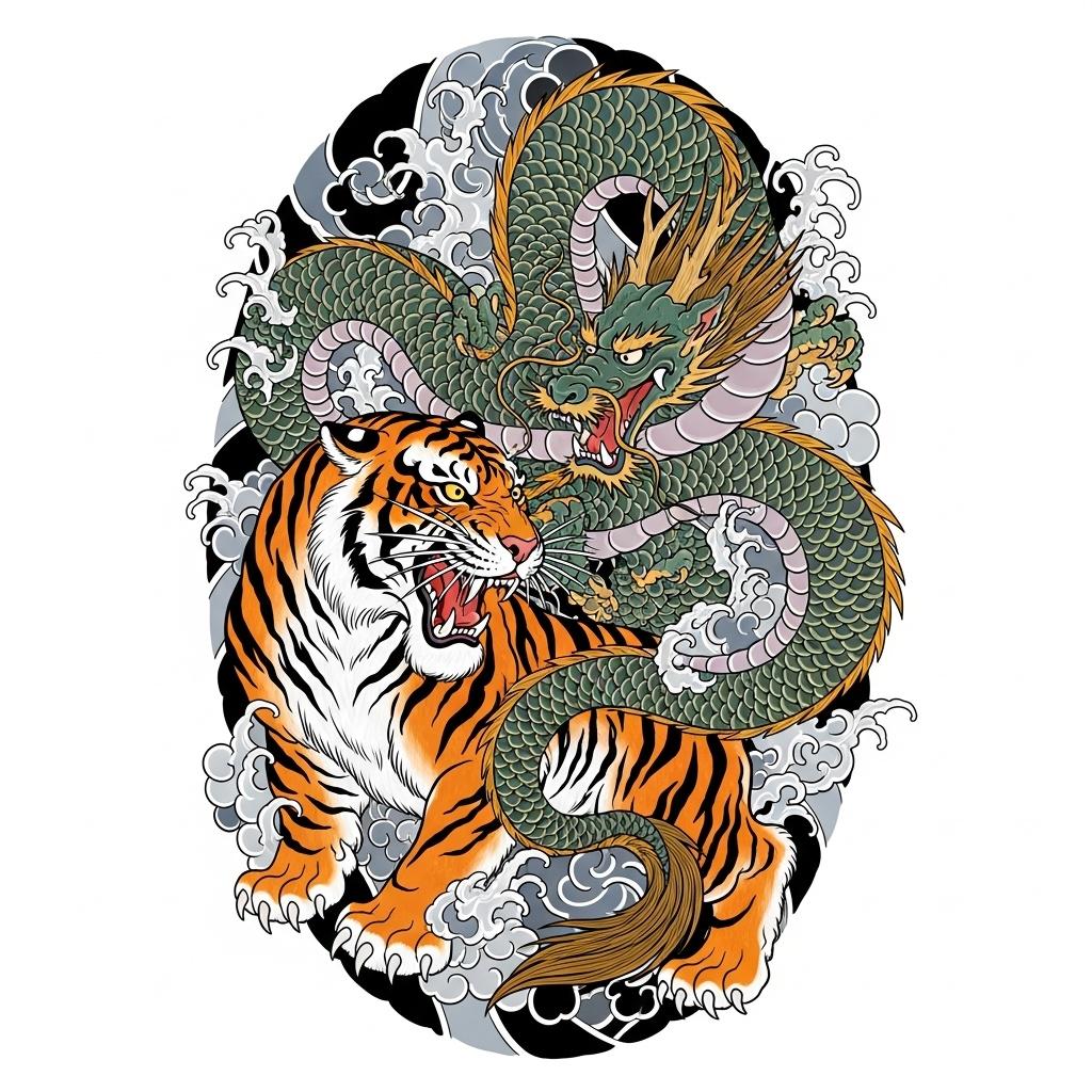 A tiger and dragon in combat