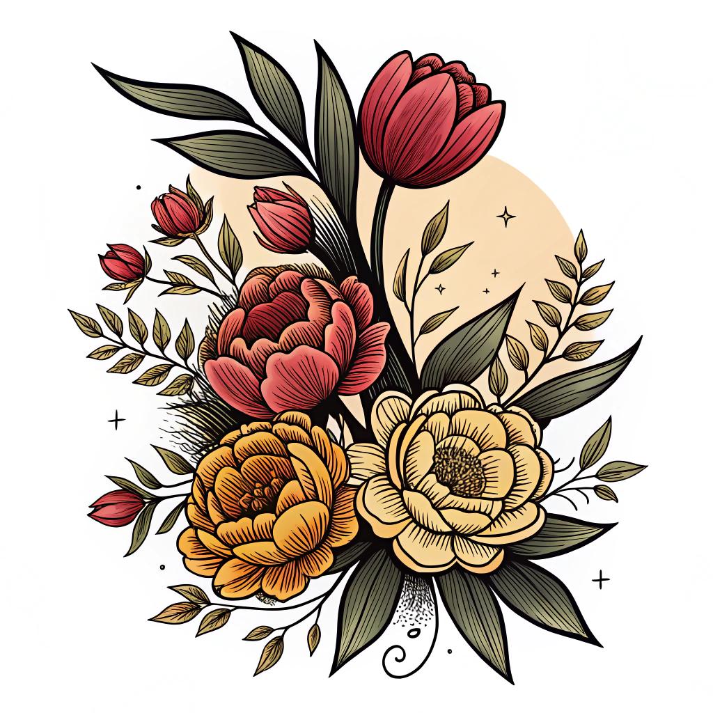 Tulips arranged with peonies in floral framing