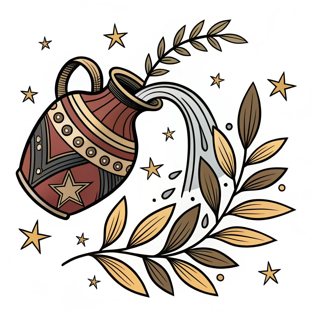 A vase pouring water with stars and leaves