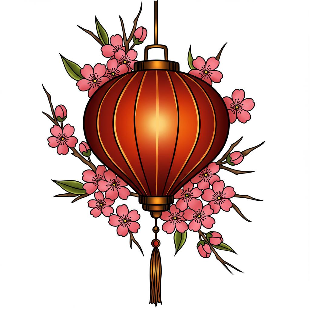 vietnamese lantern, japanese sakura